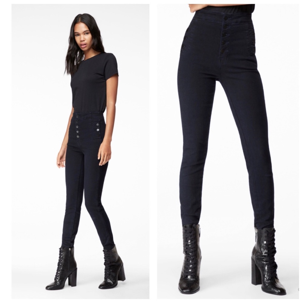 J Brand Natasha Button Sky High Skinny Jeans Seriously Black